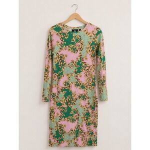 Women's Small Stretch Midi Dress Baroque Scarf Print Body Skimming Designer...